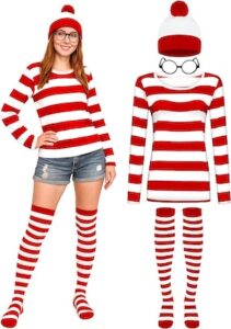 Halloween Women Cosplay Red White Striped Shirt
