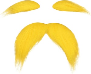 Yellow Mustache and Eyebrows Fake Beard